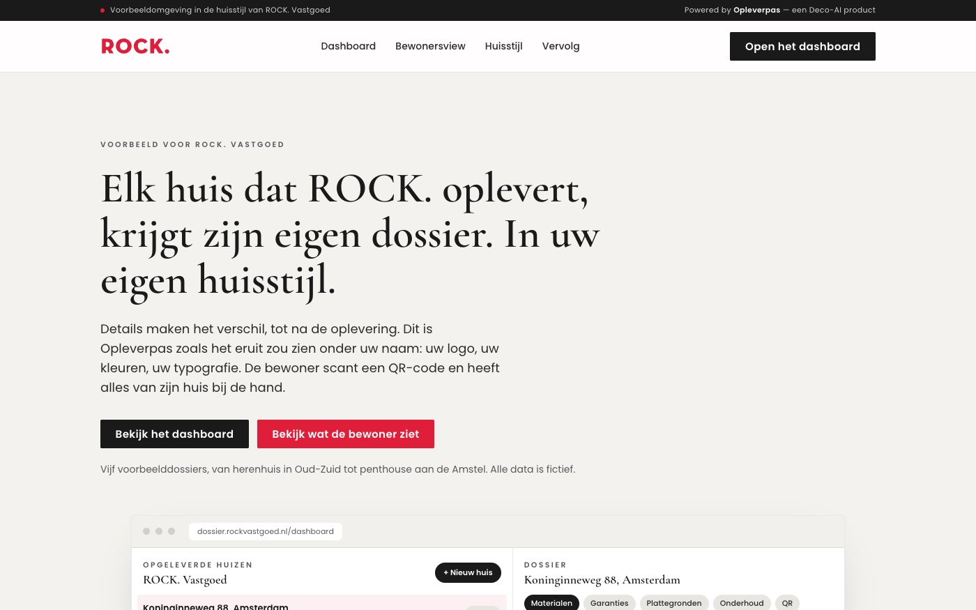 Voorbeeldomgeving in de huisstijl van ROCK. Vastgoed